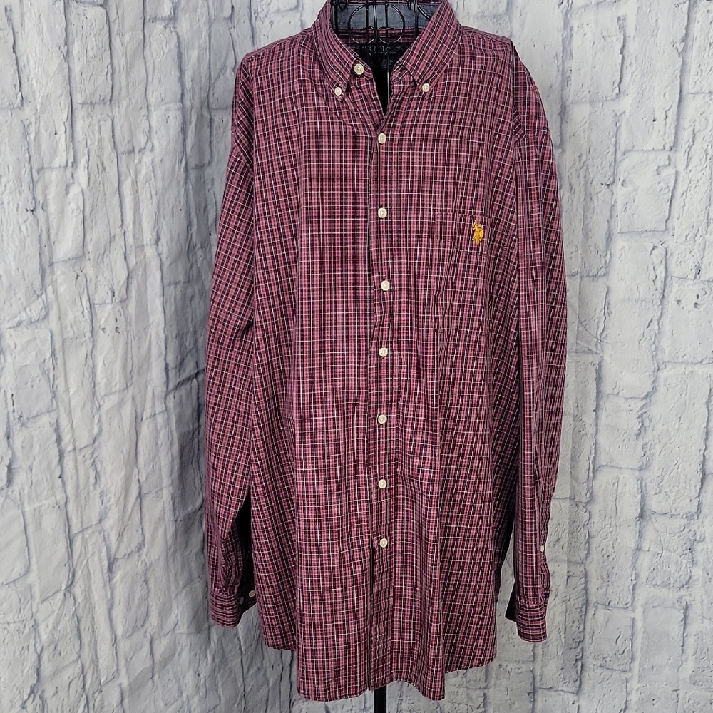 U.S. Polo Assn. Red and‎ Pink Plaid Casual Button Down Shirt  XLT